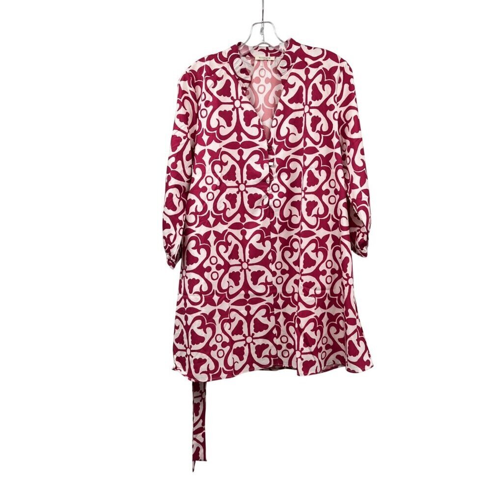 Sunday Up Womens Shift Dress 3/4 Sleeve Pink/White Size Small Belted